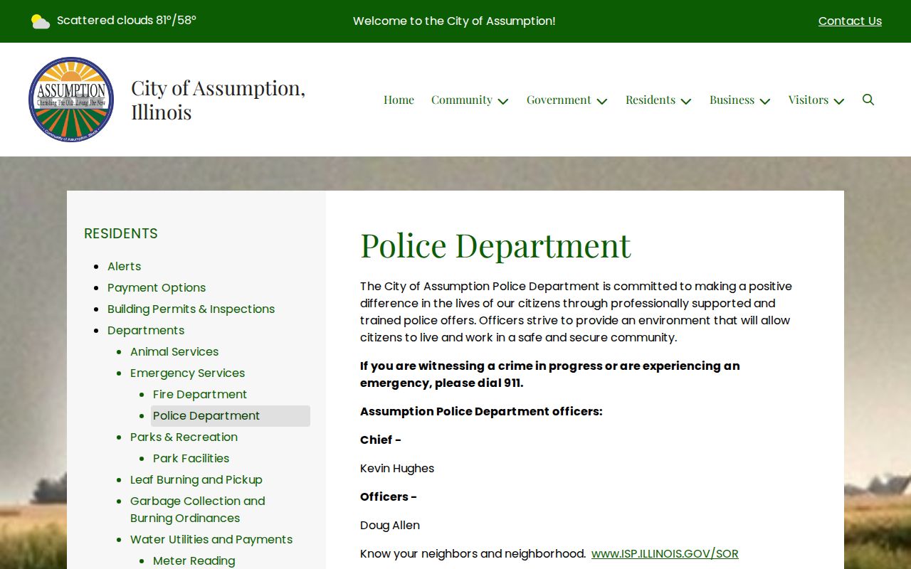 Assumption Police Department official source for city arrest records