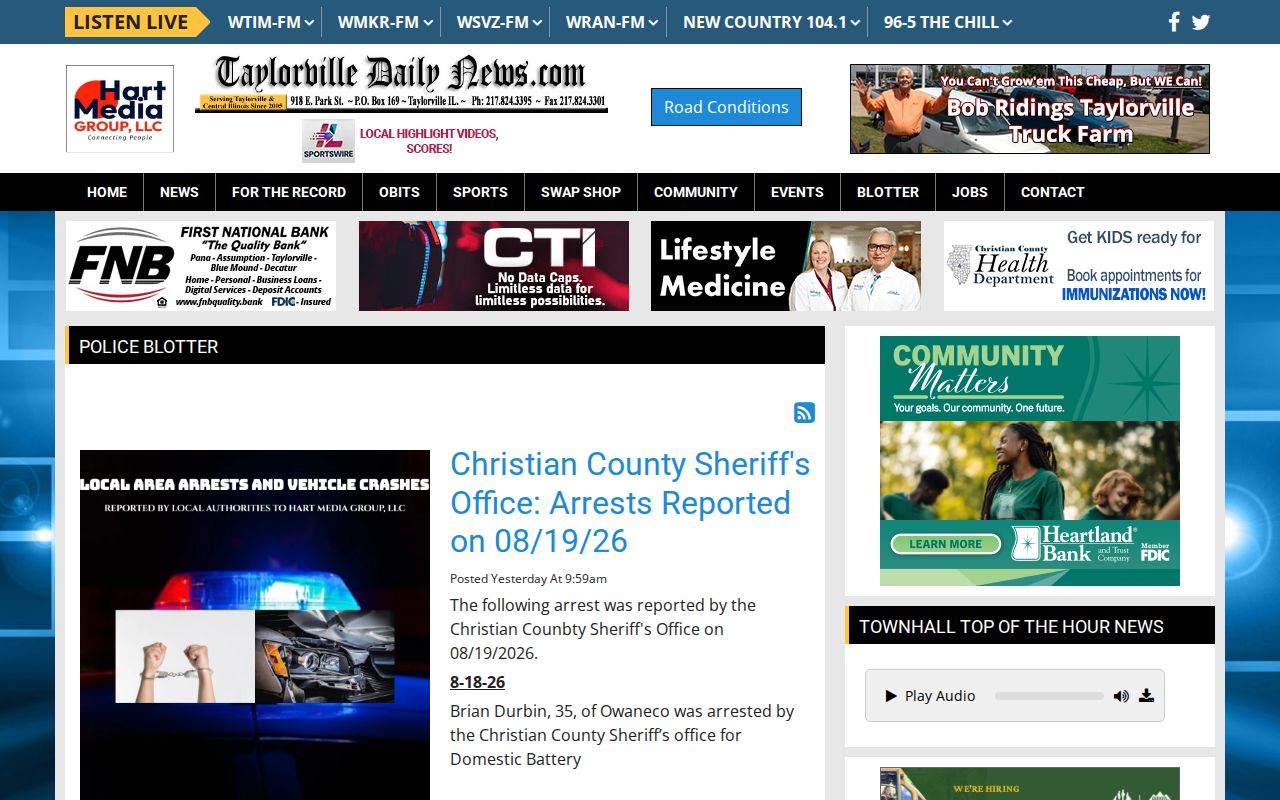 Christian County local police blotter and arrest news source