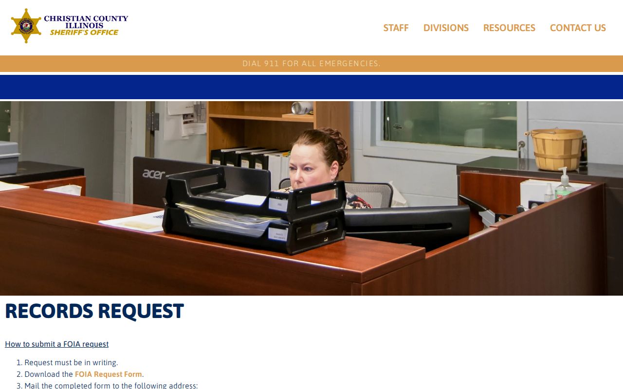 Christian County Sheriff records request form for booking and arrest records